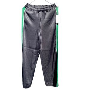 FRAME, Black Satin Track Pants side stripes green &white, XS,Brandnew never worn